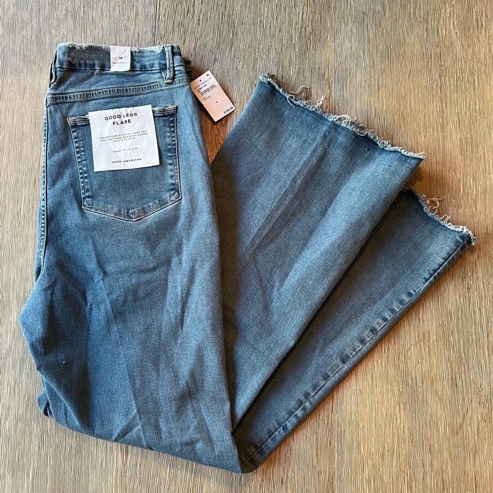 NWT Good American Good Legs Flare Blue Jeans Size 16